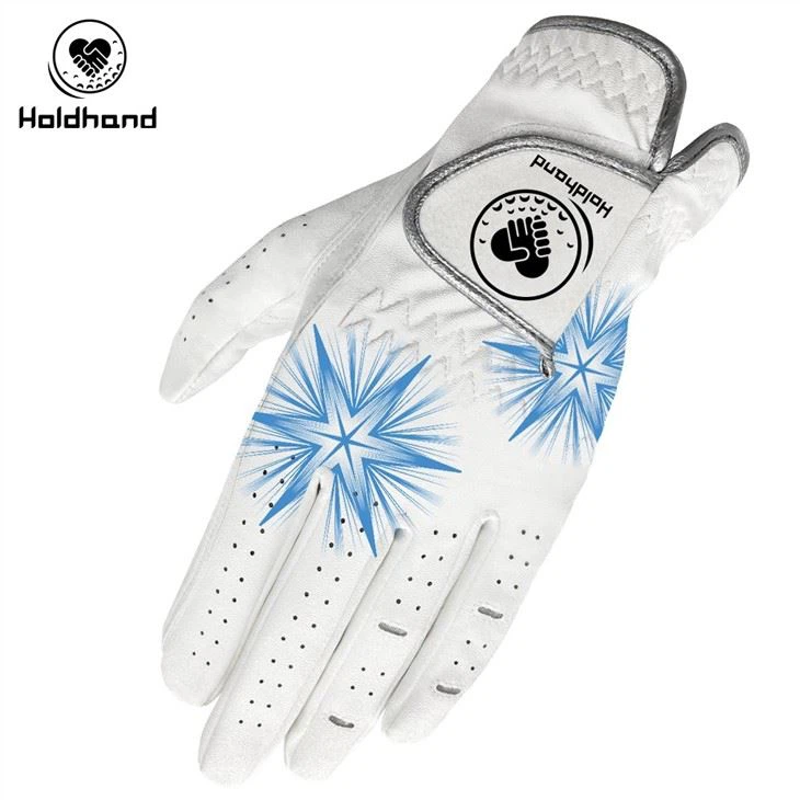 Blue Print Gloves Cabretta Leather Printing Or Applique Ladies Golf Gloves Custom Service
